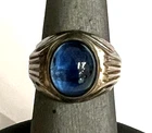 VINTAGE UNCAS CABOCHON SAPPHIRE & STERLING SILVER MENS RING SIZE 8 1/2