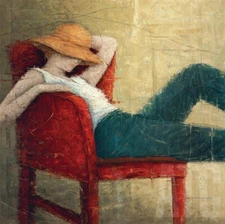 24W"x24H" SECOND THOUGHTS by ERICA HOPPER -WOMAN RESTING CHAIR CHOICES OF CANVAS