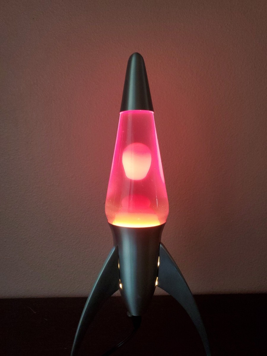 Vtg Original 1990s Lava Lite Lamp Silver Starship Red Liquid