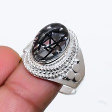 Rutilated Quartz Gemstone Handmade 925 Sterling Silver Jewelry Ring Sz 10 US 
