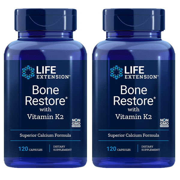 Восстановление костей с витамином K2 (MK-7) 200 мкг 2X120 капсул Life Extension Zinc/Magnes
