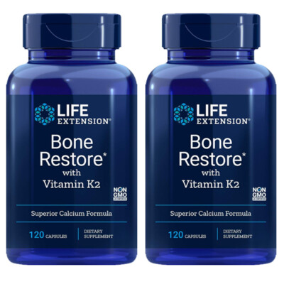 Bone Restore with Vitamin K2 (MK-7) 200mcg 2X120 Caps Life Extension Zinc/Magnes