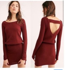 Free People Beach Red On The Rooftop Long Sleeve Mini Dress S New