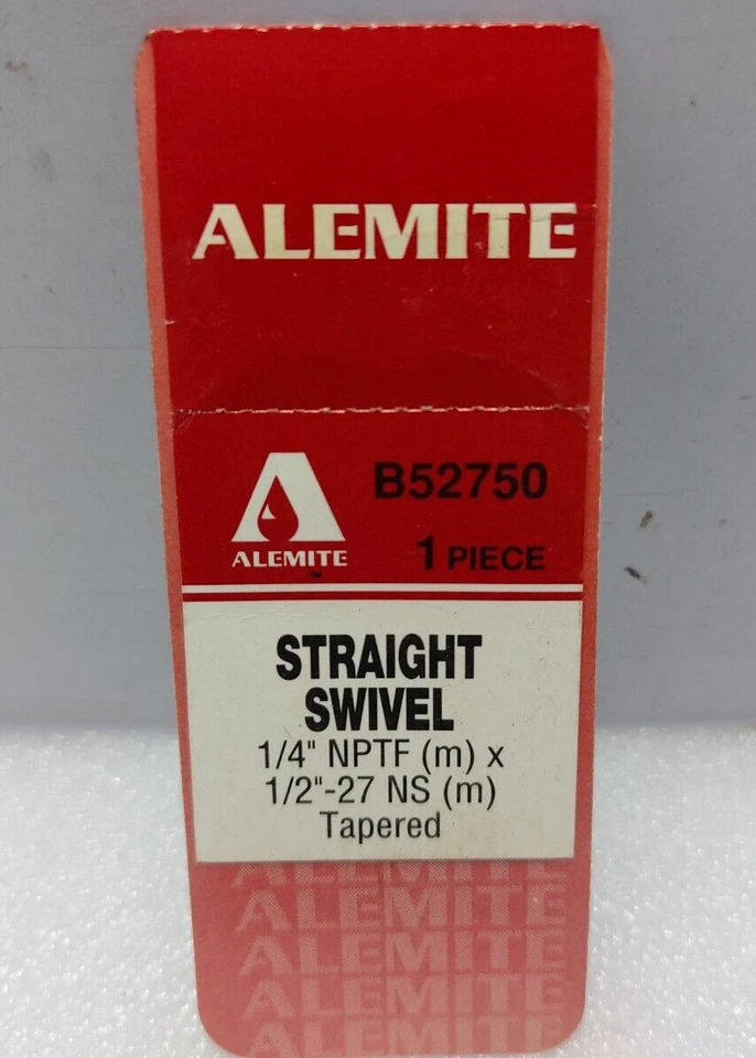 Alemite B52750 Straight Swivel 1/4" NPTF(m) X 1/2"-27 NS(m) Tapered - Image 2 of 4