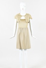 VALENTINO - Beige Ribbed Cashmere Blend Knit Sheath Dress & Bolero Shrug SZ S
