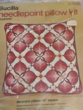 RARE VINTAGE BUCILLA 4838 FANFARE SQUARE 14 NEEDLE POINT PILLOW KIT SEALED