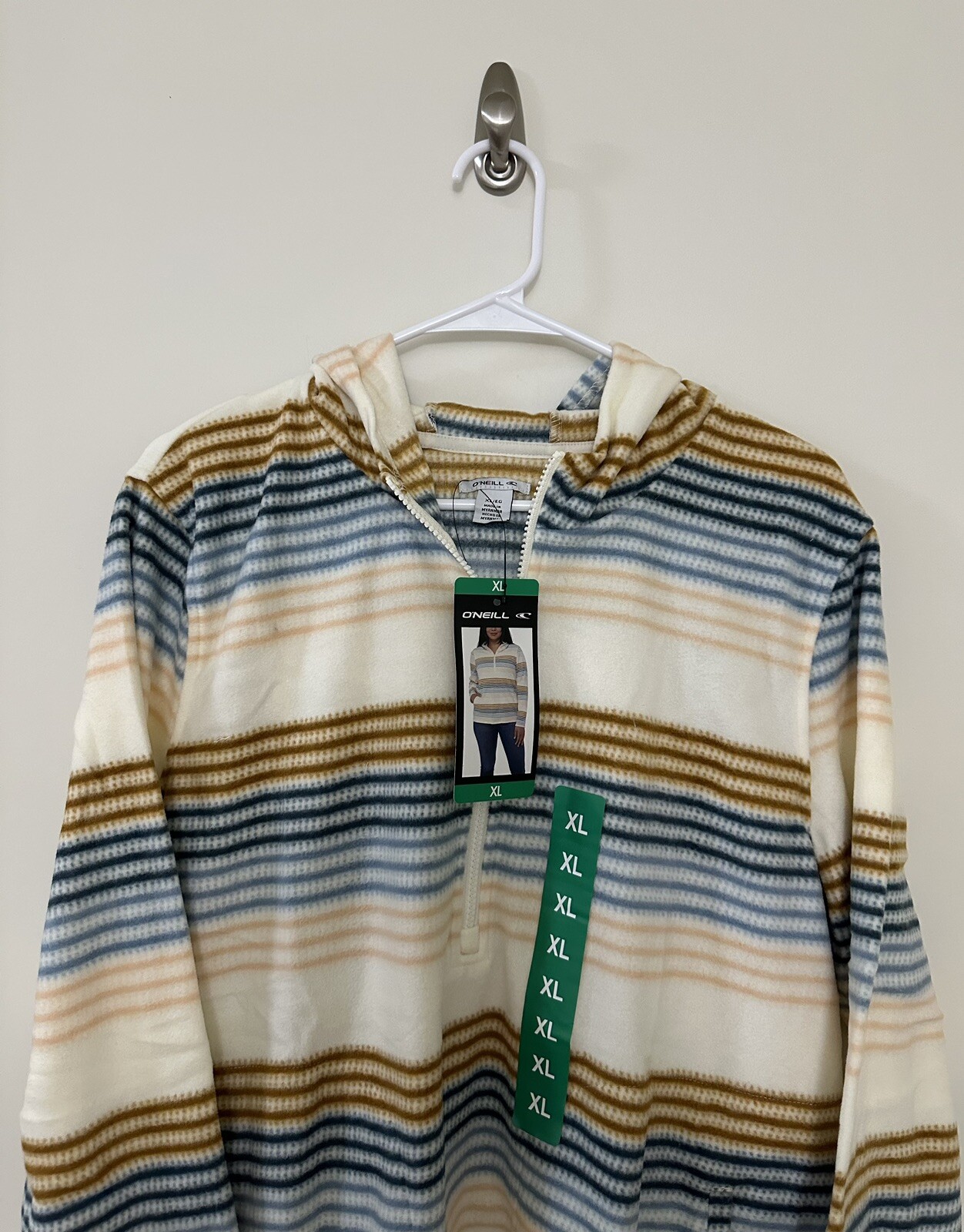 O'Neill Ladies' Half Zip Polar Fleece Hoodie - Cream (Size Medium