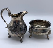 Vintage Small Footed Silver Plated Sugar Bowl & Creamer Milk Jug Marked 434 MCM