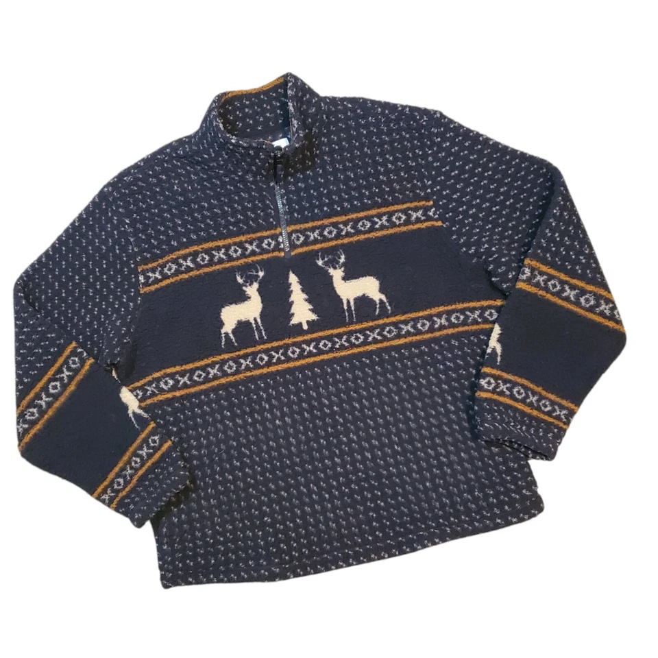 Chaqueta de Vellón con Cremallera de Cuarto Azul Marino Antigua Ciervo Buck Ciervo Bolsillos Laterales para Hombres Talla Grande Foto 3 de 4