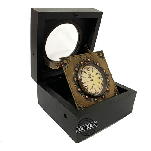 Vintage Wooden Desk Clock Office Retro Victorian Home Décor Brass Mother's Gift - Picture 3 of 5