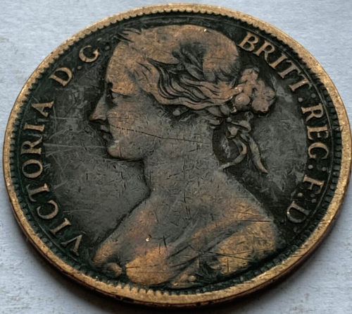 1861 QUEEN VICTORIA BUN HEAD MONETA DA 1 PENNY / VITTORIANO 1D / #119 - Foto 1 di 2