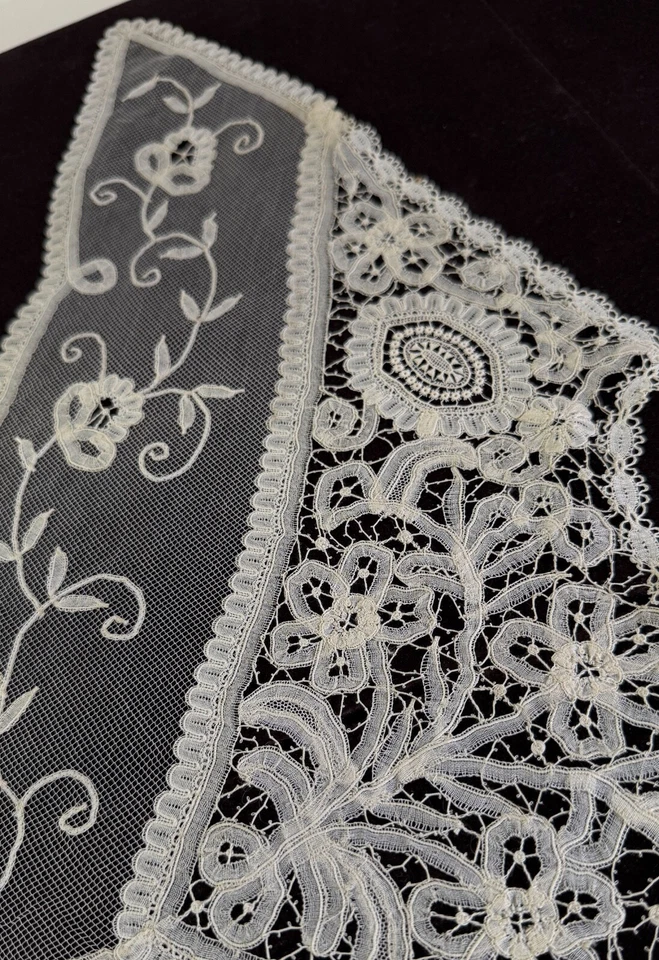 Antiguo cuello chal de encaje princesa hecho a mano ZZ309 Foto 4 de 4