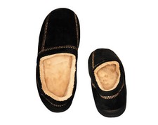Modern Moccasin Memory Foam Mens Slipper, Size 13-14, Warm Fleece Lining - Black