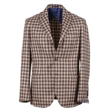 Barba Napoli Brown-Tan Check Wool and Silk Sport Coat 40R Eu 50 NWT 1350