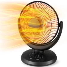 Black 14" 800W Oscillating Electric Space Dish Heater Portable Timer 2 Settings