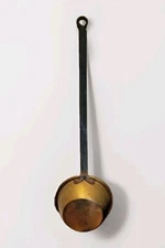 Antique Brass Dipper Fireplace Iron Rattail Handle LARGE 22" LOVELY