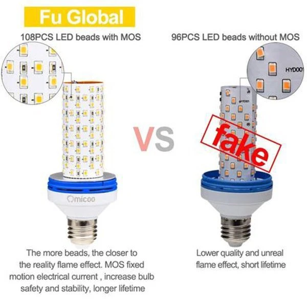 Omicoo E26 E27 LED Flame Effect Fire Bulb Flickering Atmosphere Light 3 Modes