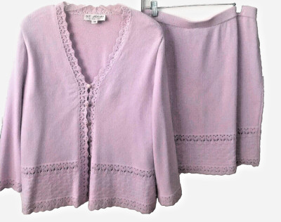 St. john collection light purple lavender knit wool rayon Skirt OUTFIT croche 14