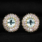 Luminous Colorless Sapphire Oval 5.80Ct 925 Sterling Silver 24K Gold Earrings