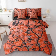 Orange Camouflage 7 Pieces Bedding Set Size,Rustic Cabin Twin Orange,black