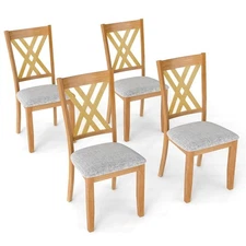 4PCS Linen Fabric Upholstered Kitchen Armless Chairs with Rubber Wood Frame