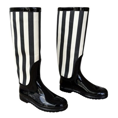 DOLCE GABBANA Black & White Striped Rubber Rain Boots EU Size 38/US 8