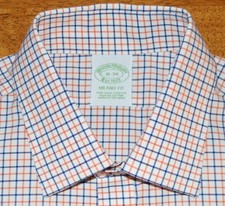 Brooks Brothers Milano 16 33 blue orange graph check non iron dress shirt w2j4
