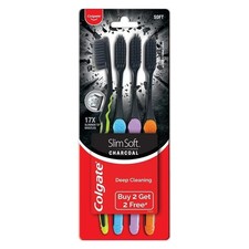 Colgate SlimSoft Charcoal Soft Black Bristles Toothbrush, Buy 2 Get 2 Free 