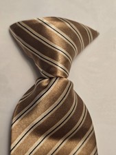 Boys Tie, Gold Stripe Classic Print Clip-On Neck Tie 15"
