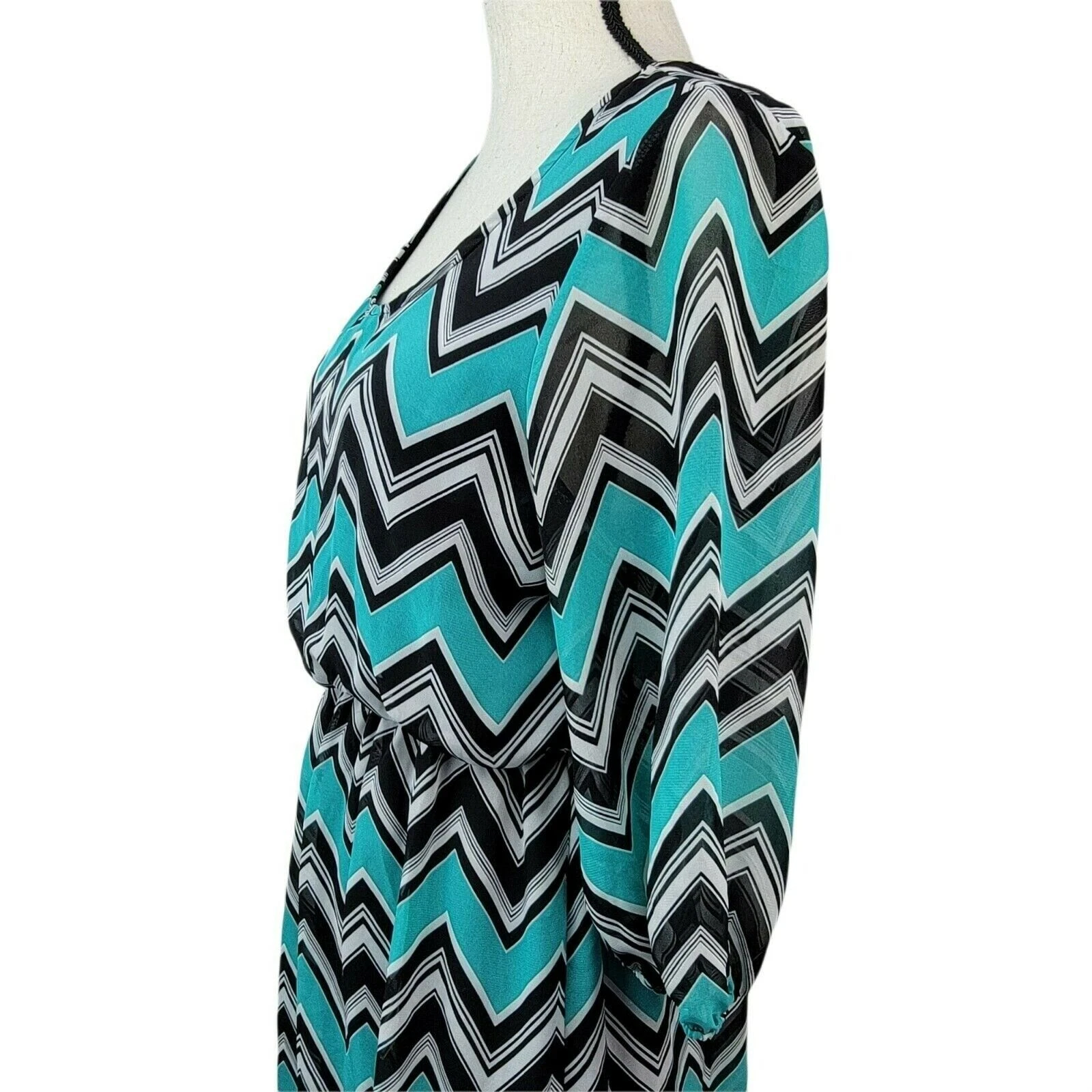 VETEMENTS Abito donna Espresso Chevron a righe taglia M verde acqua nero blusa manica 3 4