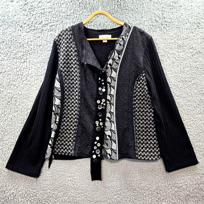 Clarity Womens Jacket Size XL Black Grey Patchwork Long Sleeve V-Neck