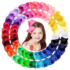  Hair Bows for Girls, 30 Colors 6 Inch Grosgrain Ribbon 6 Inch (Pack of 30)