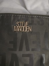 Steve Madden Gray Women's Clutch Bag Logo Wrist Strap Gold Hardware