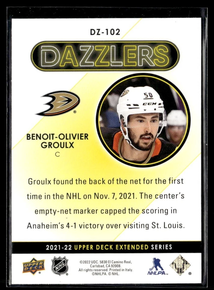 2021-22 Upper Deck Extended Series Dazzlers Green #DZ-102 Benoit-Olivier Groulx - Image 2 of 2