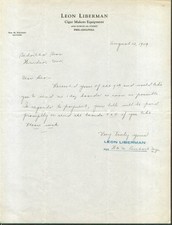 Leon Liberman Cigar Making Equipment Philadelphia letter '29