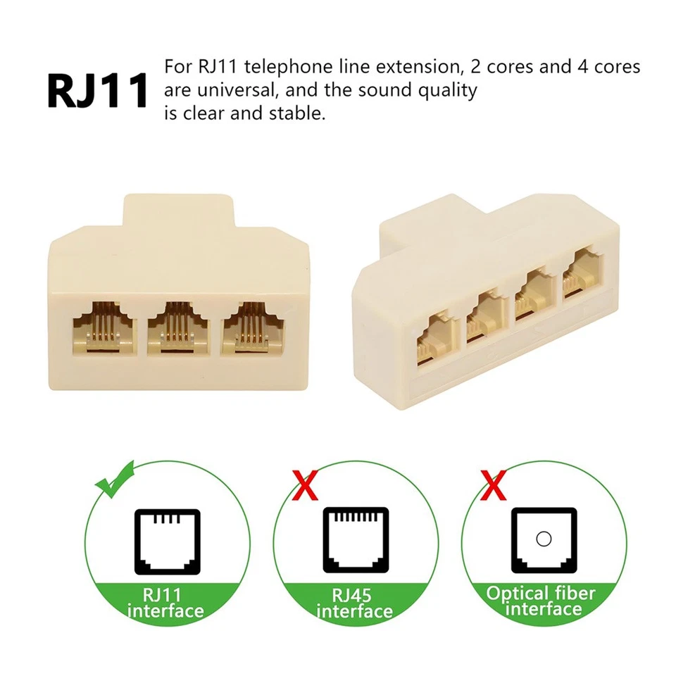 CY 6P4C RJ11 RJ12 1-in-2-out Way Outlet Phone Modular Jack Line Splitter Adapter - Image 3 of 4