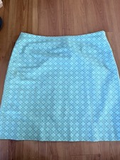 Talbots Teal Geometric Print Pencil Skirt Size 8 Side Zip Lined Stretch Cotton