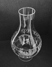 Vintage 9" Big Bulge Torch & Wreath Glass Chimney for Oil Lamp 3" Fitter