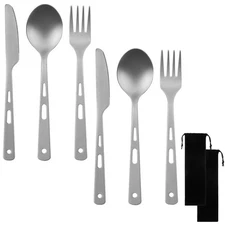 6 Pcs Titanium Camping Utensil Set Fork Spoon Knife Lightweight Portable Back...