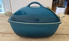 Le Creuset Heritage Deep Covered Rectangular Baker Deep Teal Blue NEW