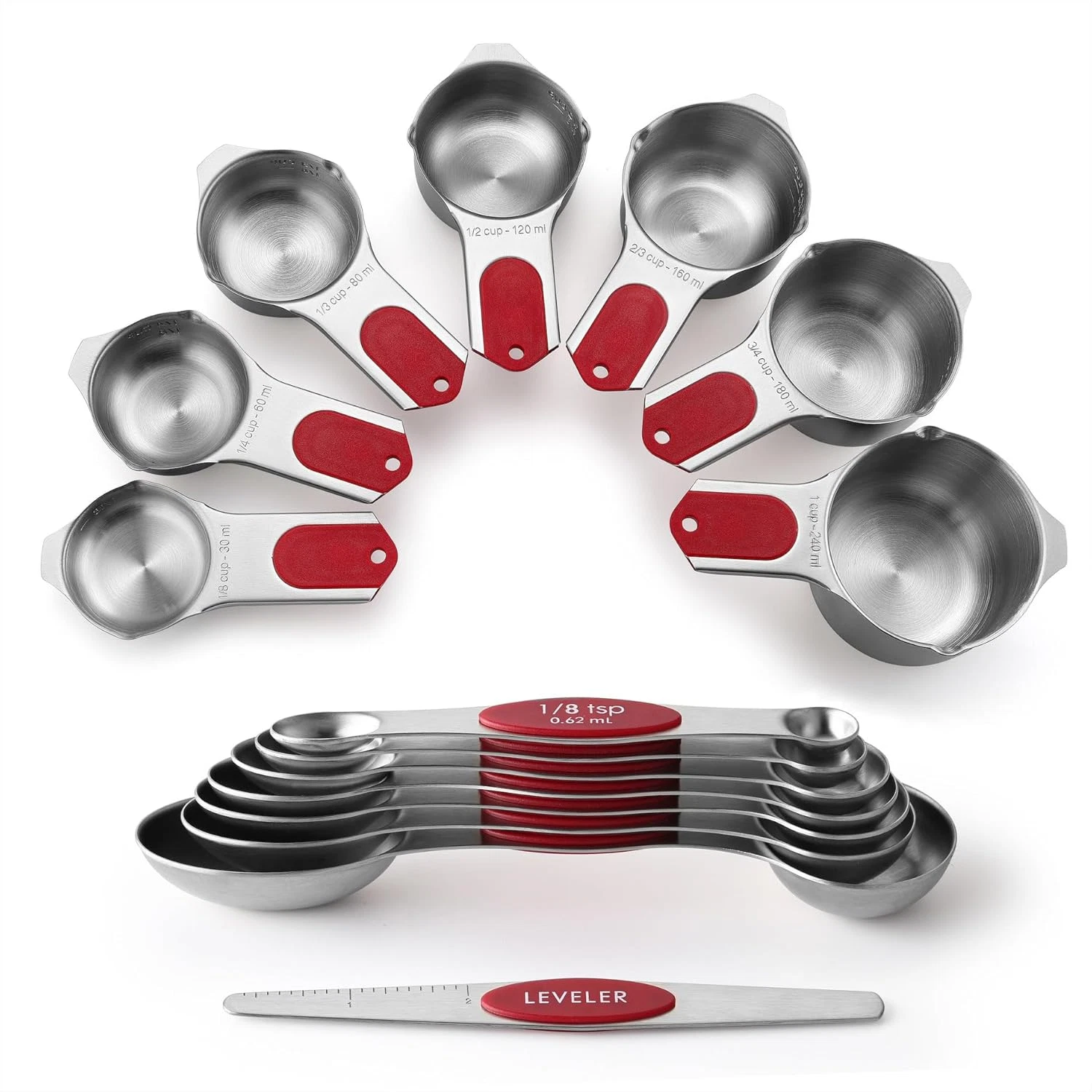 Magnetic Measuring Cups & Spoons Set, Patented, Strong N45 Magnets, Heavy Duty S
