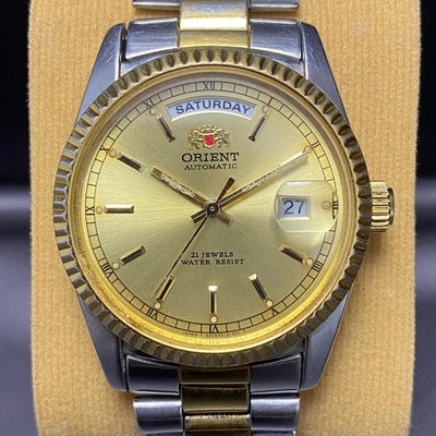 Rare Orient President Automatic 46E001-90 Gold Dial Baton Two Tone