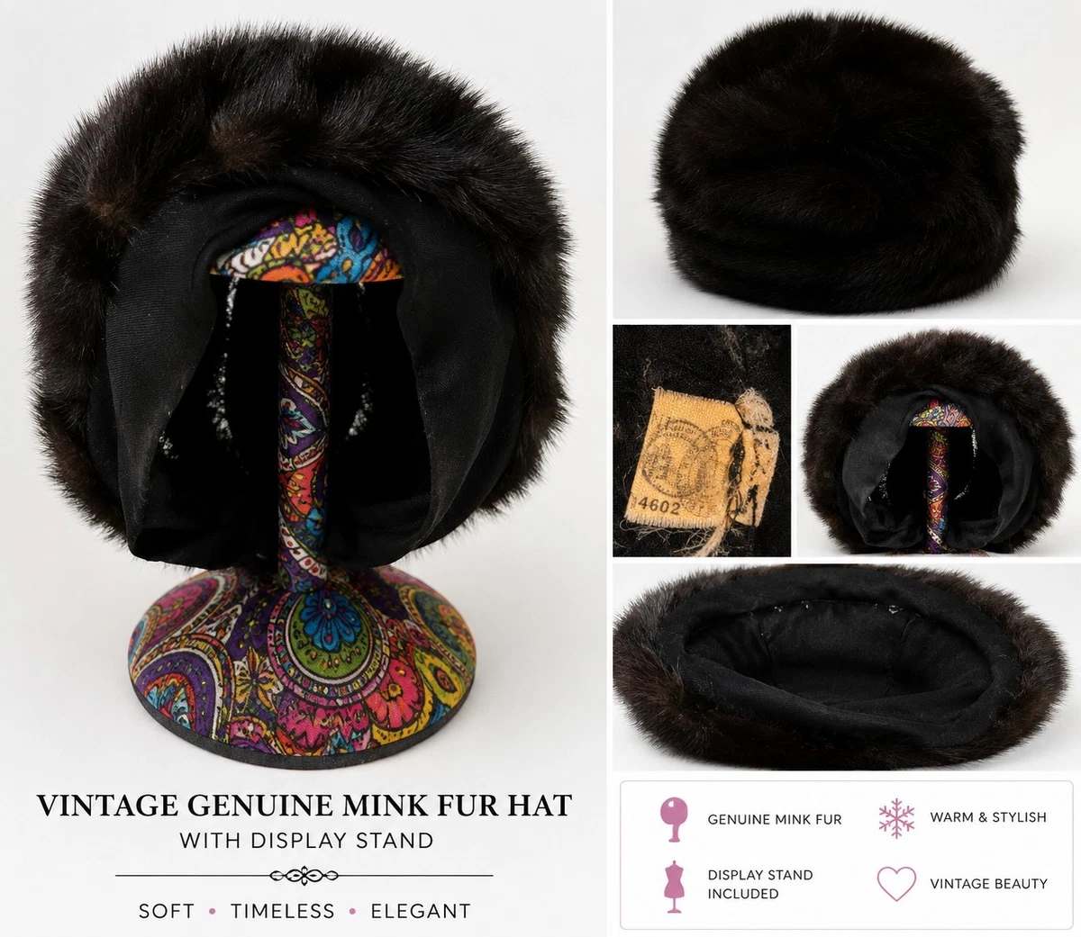 Mink Fur Brown Vintage Hats for Women for sale | eBay display picture 2