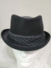 Stetson Fedora Style Hat With Ribbon Accent Two Tone Black Gray Mens Large