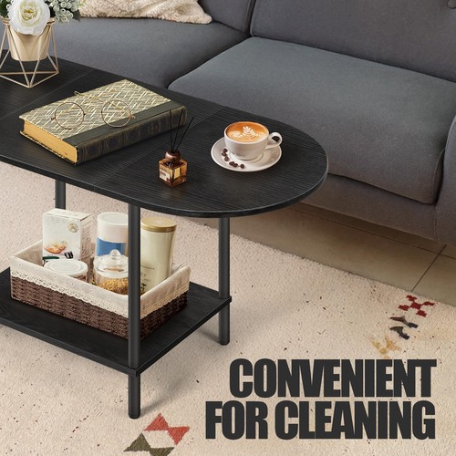 Black Coffee Tables for Living Room,Mid Century Oval Small Center Table with ... - Picture 7 of 7