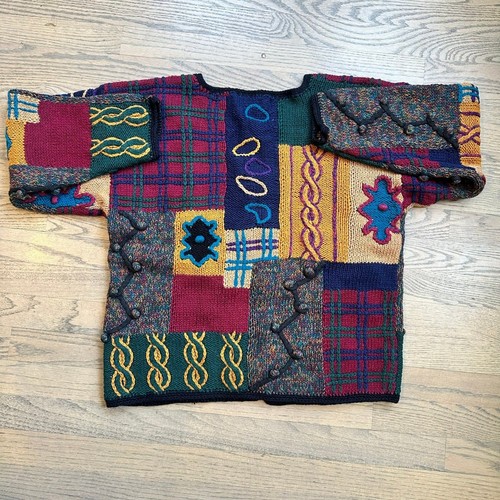 Casual Ellements Chunky Patchwork Cardigan Knit ButtonUp Sweater Colorful Size S - Picture 3 of 7