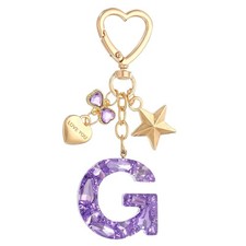 Cute Initial Letter Keychain, Letter G Keychains for Women Girls Bling Purple