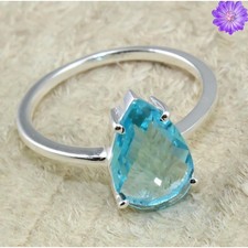 Blue Topaz Gemstone 925 Sterling Silver Handmade Jewelry Ring Gift For Her