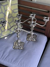 Pair Gorgeous Silver Plate 3 Light/Convertable Candelabras-15” Span