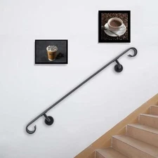 2-5 Feet Wrought Iron Handrail Stair Railing Wall Mounted Matte Black Rail NEW